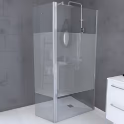 Description générale Pack paroi de douche à l'italienne 90x200 cm avec volet pivotant de 40x200 cm en verre transparent, équi ...