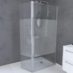 Pack paroi de douche et volet pivotant 90+40x200 cm - bande dépolie - barre de fixation chrome