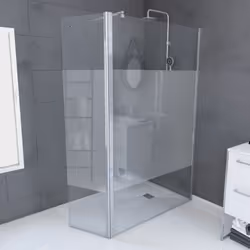 Description générale Pack paroi de douche à l'italienne 120x200 cm et volet pivotant 40x200 cm en verre transparent avec band ...