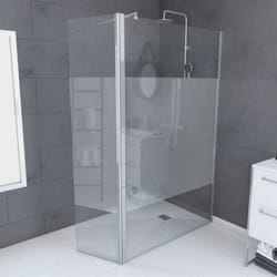 Pack paroi de douche et volet pivotant 120+40x200 cm - bande dépolie - barre de fixation chrome