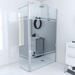 Pack paroi de douche et volet pivotant 120+40x200 cm - bandeau miroir - barre de fixation chrome