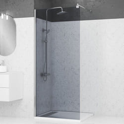 Pack paroi de douche 90x200cm verre fumé 8mm - barre de fixation extensible et profil chrome
