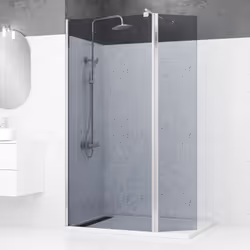 Pack paroi de douche à l'italienne 90x200cm et volet pivotant 40x200 cm en verre fumé. Profilé et barre de fixation murale ex ...