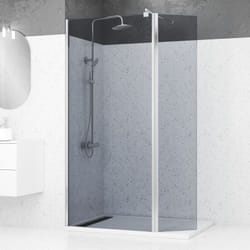 Pack paroi de douche et volet pivotant 90+40x200cm - verre fumé + barre fixation chrome