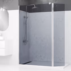 Pack paroi de douche à l'italienne 120x200cm et volet pivotant 40x200 cm en verre fumé. Profilé et barre de fixation murale e ...
