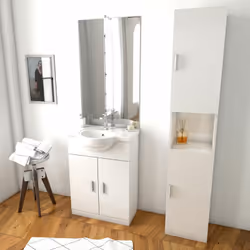 Ce pack comprend un meuble + miroir éclairage LED intégré et colonne de rangement. Caractéristiques techniques: Meuble en MDF ...