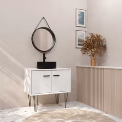 Apportez une touche d'élégance contemporaine à votre salle de bains avec ce meuble en bois blanc aux pieds métalliques, rehau ...