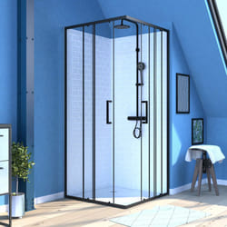 Porte de douche carrée coulissante - verre sérigraphié noir 90x90