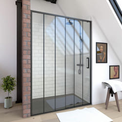 Paroi de douche 1 porte coulissante 140x200 cm - verre sérigraphié - profilé noir - crushx
