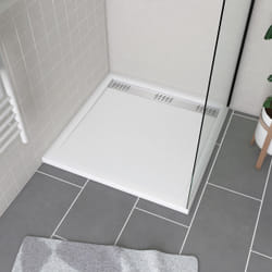 Receveur en acrylique Blanc 90x90x4 cm - Grille Linéaire Chrome - whiteness ii