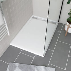 Receveur en acrylique Blanc 80x120x4 cm - Grille Linéaire Chrome - whiteness ii