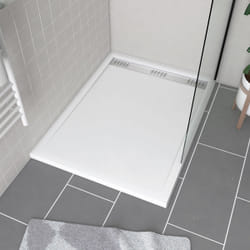 Receveur en acrylique Blanc 90x120x4 cm - Grille Linéaire Chrome - whiteness ii