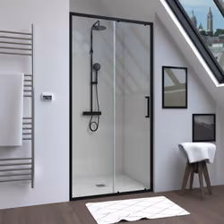 Description générale La porte coulissante en aluminium noir de la gamme CRUSH est idéale pour les douches en niche, alliant m ...