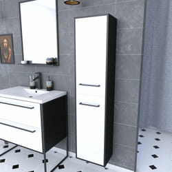 Aurlane - colonne de salle de bain noir mat 30x35x150 cm avec 2 portes blanches et poignées noir mat
