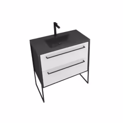 Aurlane - Meuble de salle de bain 80x50 cm Noir mat - 2 tiroirs blanc - vasque résine noire effet pierre - Vue supplémentaire 4