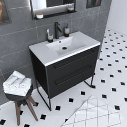 Meuble de salle de bain 80x50cm noir mat - 2 tiroirs noir mat - vasque blanche - structura p054