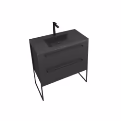 Meuble de salle de bain 80x50cm - 2 tiroirs - vasque résine noire effet pierre - structura F051
