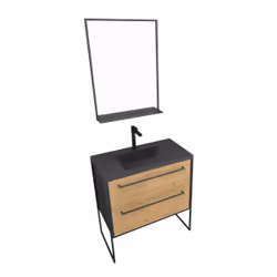 Meuble de salle de bain 80x50 cm NOIR MAT - 2 tiroirs - vasque résine noire effet pierre + miroir - Vue supplémentaire 4