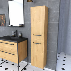 Aurlane - colonne de salle de bain chêne brun 30x35x150 cm avec 2 portes chêne brun et poignées noir mat
