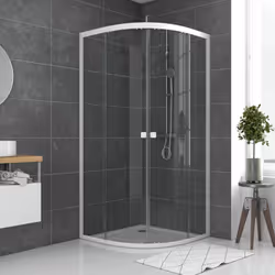 Description générale Porte de douche 1/4 de cercle WHITY ROUND, un choix élégant pour votre salle de bain, alliant fonctionna ...