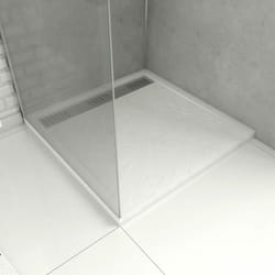 Receveur en acrylique blanc effet pierre 90x90x4 cm - grille linéaire chrome - moon