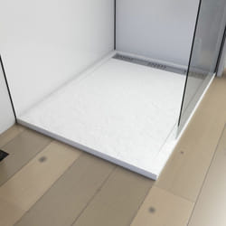 Receveur en acrylique blanc effet pierre 80x120x4 cm - grille linéaire chrome - moon