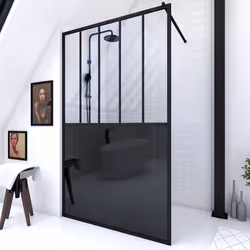 Paroi de douche 120x200 cm type Verriere - Verre trempe et Structure aluminium noir mat
