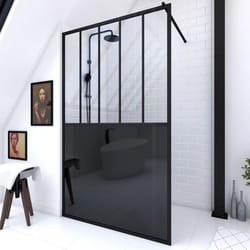 Paroi de douche 120x200 cm type Verriere - Verre trempe et Structure aluminium noir mat