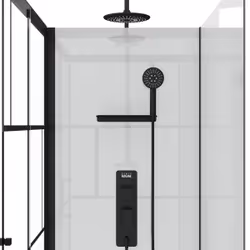 Cabine de douche 110x80cm / Receveur Haut - Verre transparent sérigraphié et Blanc - Profilés Noir