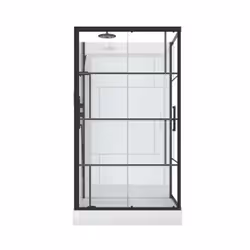 Cabine de douche 110x80cm / Receveur Haut - Verre transparent sérigraphié et Blanc - Profilés Noir