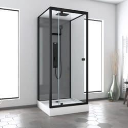 Cabine de douche Hydromassante 90x90x215 cm - Fonds Gris et Profilés Noir Mat - grey style