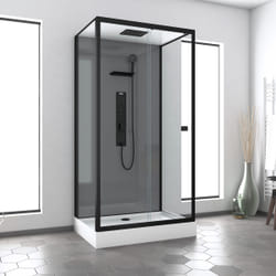 Cabine de douche Hydromassante 110x80x215 cm - Fond Gris et Profilés Noir Mat - grey style