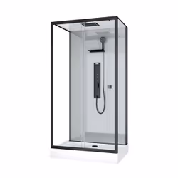 Cabine de douche Hydromassante 110x80x215 cm - Fond Gris et Profilés Noir Mat - grey style
