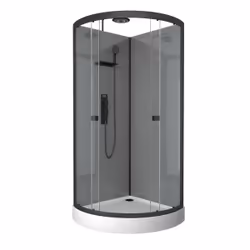 Cabine de douche 1/4 de cercle 90x90x215/230 cm - Fonds Gris Profilés Noir Mat - FOGGY