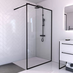 Paroi de douche 120x200 + receveur 120x80 cm - cadre et barre noir mat - contouring 120