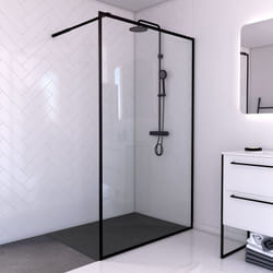 Aurlane - paroi de douche 120x200cm + receveur a poser 120x80cm - cadre et barre noir mat - contouring 120