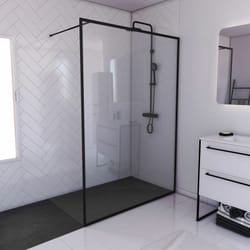 Aurlane - paroi de douche 140x200 + receveur a poser 140x90 cm + cadre et barre noir mat - contouring 140