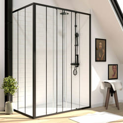 Aurlane - pack paroi porte de douche serigraphiee - 140x200cm + paroi retour - 80x200 cm - porte coulissante