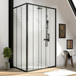 Aurlane - pack paroi porte de douche serigraphiee - 140x200cm + paroi retour - 90x200 cm - porte coulissante