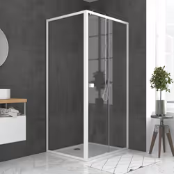 Caractéristiques des portes de douche : Verre trempé 5mm transparent Poignées doubles carrées blanches Structure en aluminium ...