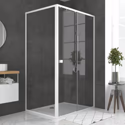 Caractéristiques des portes de douche : Verre trempé 5mm transparent Poignées doubles carrées blanches Structure en aluminium ...