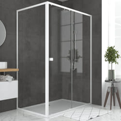 Pack porte de douche Coulissante blanc 140x185cm + retour 90 verre transparent 5mm - whity slide