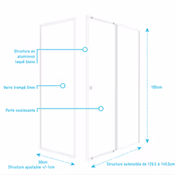 Pack porte de douche Coulissante blanc 140x185cm + retour 90 verre transparent 5mm - whity slide - Vue supplémentaire 4