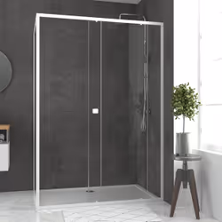 Pack porte de douche Coulissante blanc 140x185cm + retour 90 verre transparent 5mm - whity slide - Vue supplémentaire 5