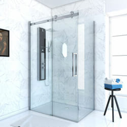 Aurlane - paroi porte de douche coulissante + retour 140x90cm - railroad chromed 140 front-90
