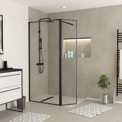 Paroi de Douche avec Volet Pivotant - Cadre et Bras Alu. noir mat - 90+40x200cm - dark contouring