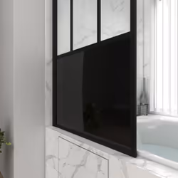 Pare Baignoire Pivotant 140x80cm Type Industriel - Profilé Noir Mat - Verre Trempé - GLASSY SCREEN