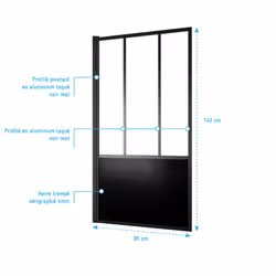 Pare Baignoire Pivotant 140x80cm Type Industriel - Profilé Noir Mat - Verre Trempé - GLASSY SCREEN - Vue supplémentaire 4