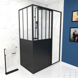 Pare baignoire avec Volet Pivotant 70+30x130cm - Finition Noir Mat - dark contouring screen