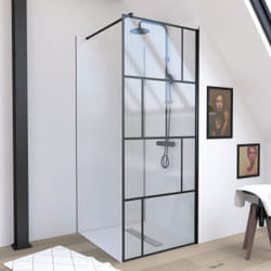 Paroi de douche a l'italienne sérigraphie type brique + barre de fixation - 80x195cm - verre 5mm